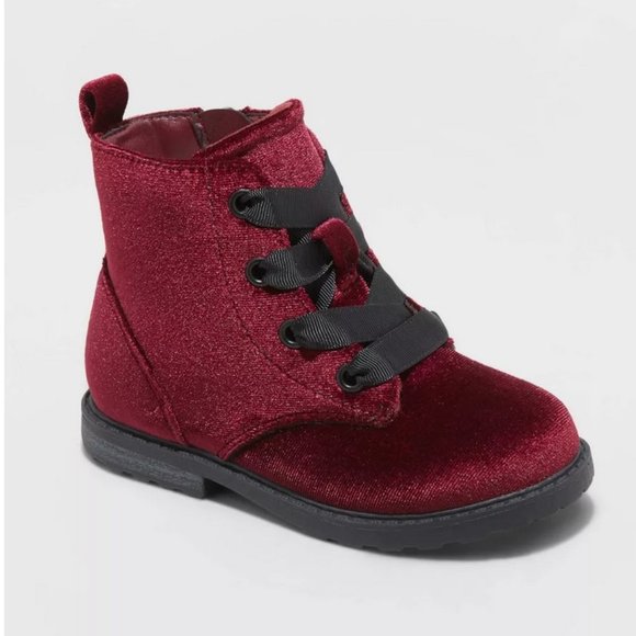 Cat & Jack Shoes Toddler Giovanna Laceup Zipper Combat Boots Velvet